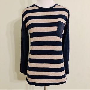 🧨 4/$25 Navy & Beige Striped Baseball Long-sleeve